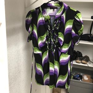 2X blouse, black, purple, green